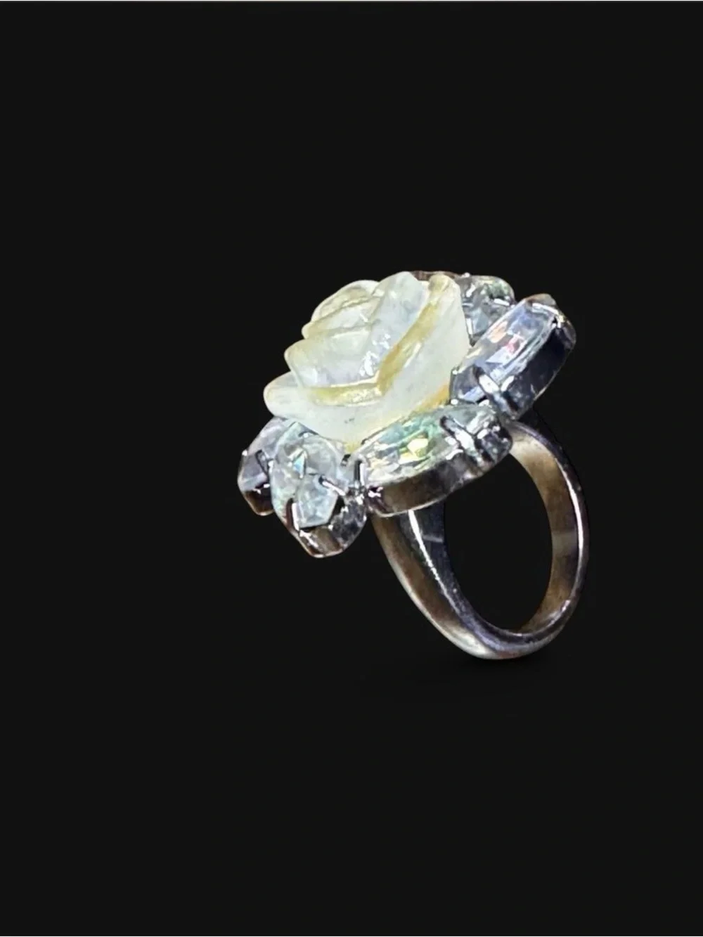 Yellow Rose sparkle Statement Ring - Women Jewelry rhinestones silver tone